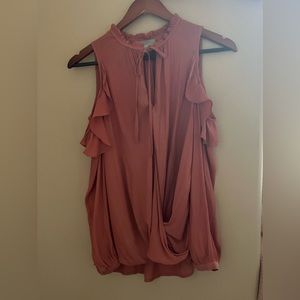 Off the shoulder Maeve Pink Tie front Wrapover Blouse.